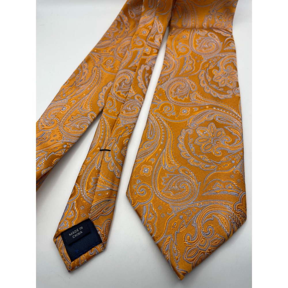 Saddlebred Mens Orange Paisley Jacquard Silk Like Formal Necktie 3.25 Inch Width